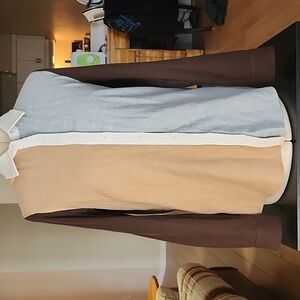 Lands' End Tan and Gray Fleece Jacket